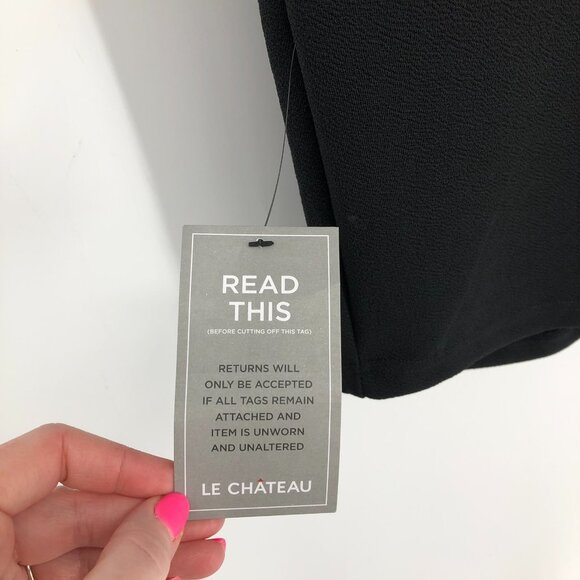 Le Chateau Black  V-Neck Shift mini Dress Chest Pocket NWT women’s Small LBD - Picture 11 of 14